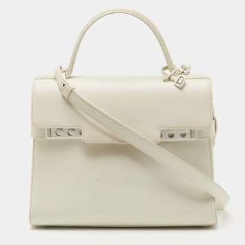Pre Owned Delvaux White Leather Tempete MM Top Handle Bag                  