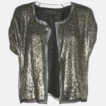 Derek Lam Metallic Sequin Embellished Silk Bolero M