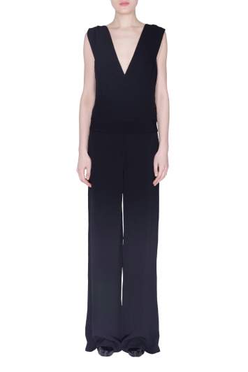 Pre Owned Derek Lam Black Crepe Plunge Neck Detail Jumpsuit S