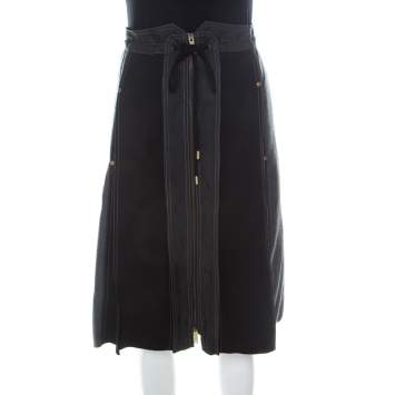 Pre Owned Derek Lam Grey & Black Silk Blend & Wool Front Zip Paneled Skirt L