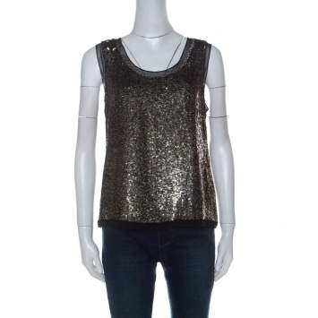 Pre Owned Derek Lam Metallic Sequin Embellished Silk Sleeveless Top M 