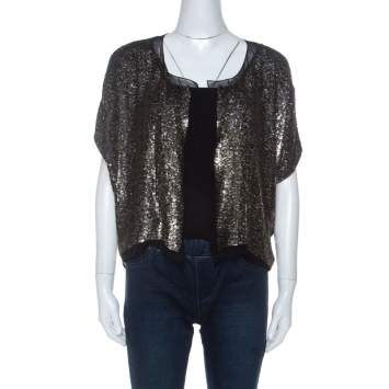 Pre Owned Derek Lam Metallic Sequin Embellished Silk Bolero M