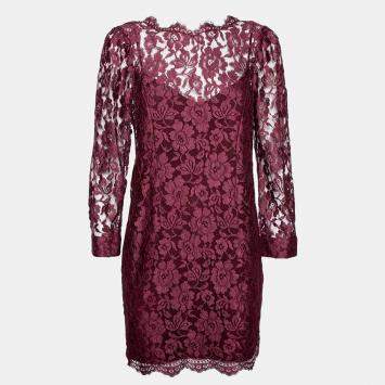 Pre Owned D&G Burgundy Floral Lace Short Dress M