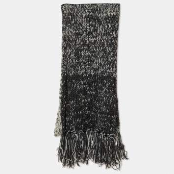 Pre Owned D&G Grey/White Wool & Mohair Knit Fringed Muffler
