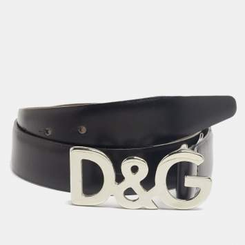 Pre Owned D&G Black Leather DG Logo Buckle Belt 75CM