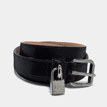 Pre Owned D&G Black Iridescent Leather Skinny Buckle Belt 85CM