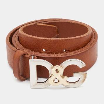 Pre Owned D&G Brown Leather Logo Buckle Belt 95CM
