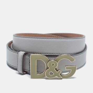 Pre Owned D&G Grey Leather DG Logo Belt 90CM