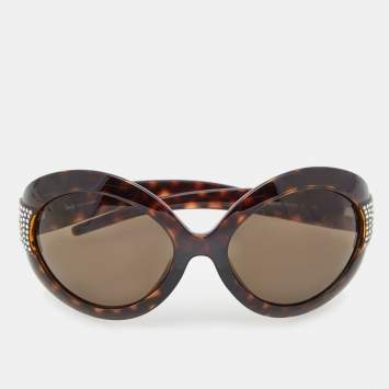 Pre Owned D&G Brown Tortoise 8042B Crystal Embellished Oval Sunglasses 