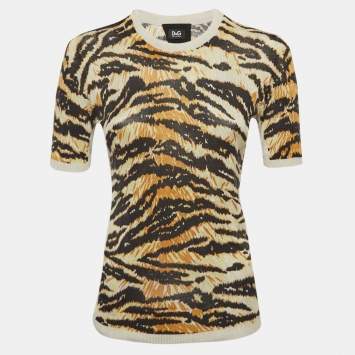 Pre Owned D&G Brown Tiger Pattern Cotton Knit T-Shirt S