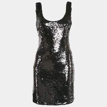 Pre Owned D&G Black Sequin Embellished Tulle Sleeveless Sheath Dress M
