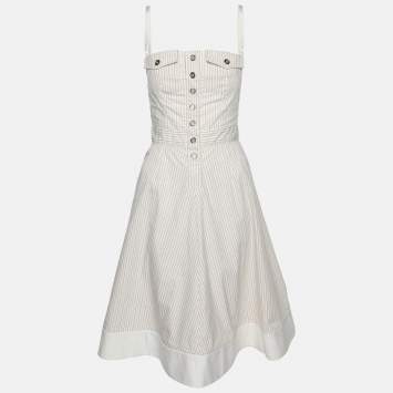 Pre Owned D&G Cream Striped Cotton Mini Dress S