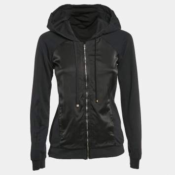 Pre Owned D&G Black Satin and Cotton Knit Zip-Up Jacket S