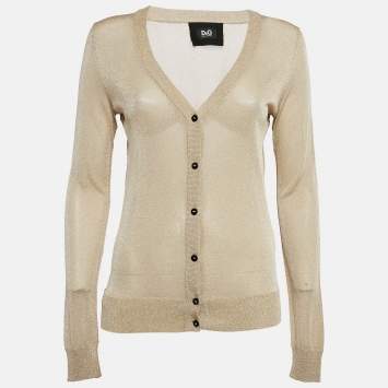 Pre Owned D&G Gold Lurex Knit Button Front Cardigan M
