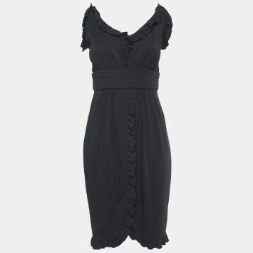 D&G Black Crepe Ruffled Sleeveless Short Dress M
