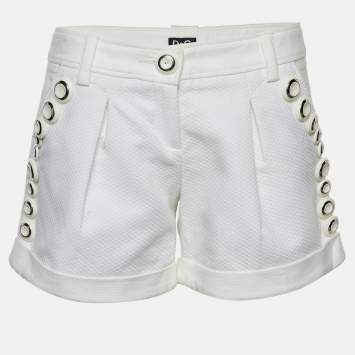 Pre Owned D&G White Cotton Button Detail Shorts S