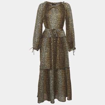 Pre Owned D&G Brown Leopard Print Cotton Top & Skirt Suit S/M