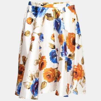 Pre Owned D&G Ivory Floral Printed Silk & Cotton Skirt M