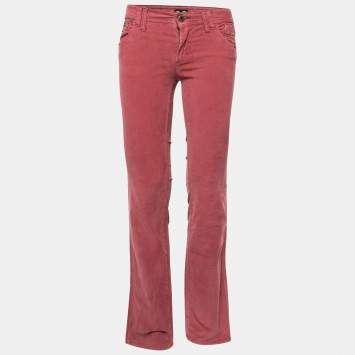 Pre Owned D&G Red Corduroy Low Rise Boot-Cut Tight Fit Pants S Waist 29" 