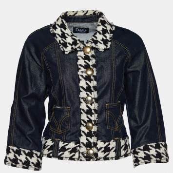 Pre Owned D&G Blue Denim Tweed Trim Cropped Jacket L