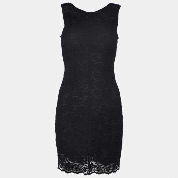 Pre Owned D&G Black Lace Plunge Back Sleeveless Mini Dress S