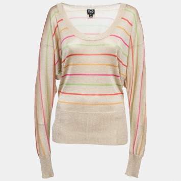 Pre Owned D&G Cream Striped Lurex Knit Wide Neck Sweater S
