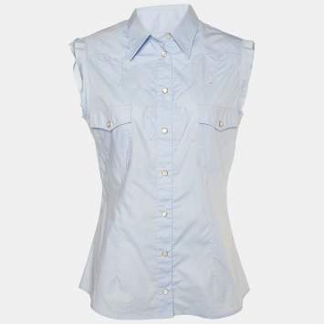 Pre Owned D&G Blue Cotton Sleeveless Button Front Shirt M