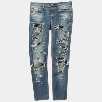 Pre Owned D&G Blue Distressed Denim Jeans S