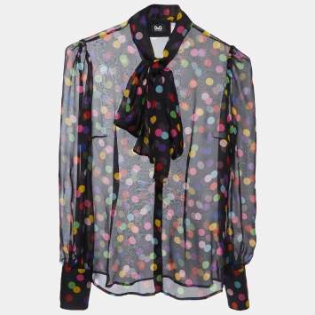 Pre Owned D&G Black/Multicolor Polka Dot Printed Chiffon Blouse M