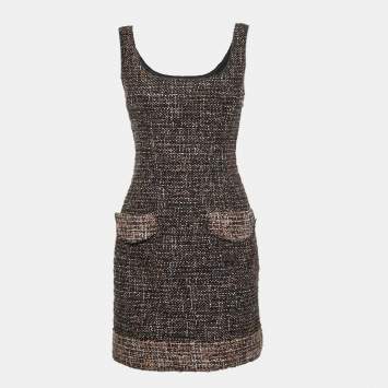 Pre Owned D&G Black Tweed Coset Detailed Sleeveless Mini Dress S