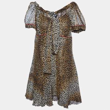 مملوكة مسبقًا D&G Brown Animal Printed Silk Mini Dress L