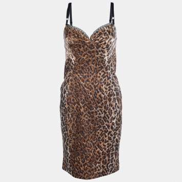Pre Owned D&G Leopard Printed retch Satin Bustier Dress M