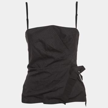 Pre Owned D&G Grey Pinstripe Wool Blend Strappy Corset Top S