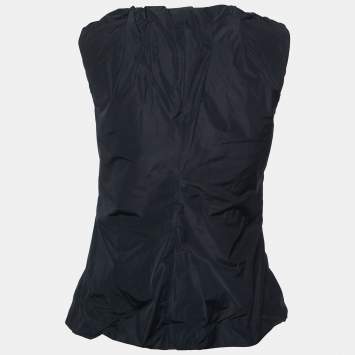 Pre Owned D&G Black Faille Ruched Zipper Detail Sleeveless Top M