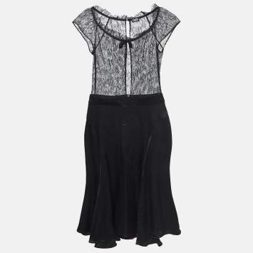 D&G Black Lace and Satin Flared Short Dress S