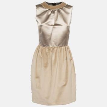 D&G Gold Satin and Velvet Sleeveless Mini Dress M
