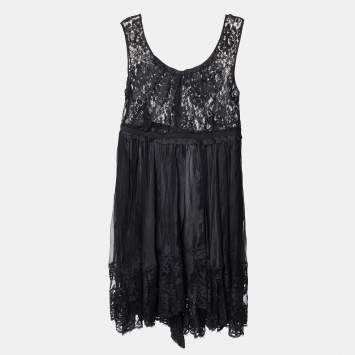 Pre Owned D&G Black Lace & Silk Sheer Sleeveless Midi Dress L