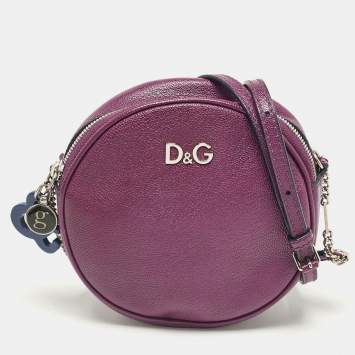Pre Owned Dolce & Gabbana Purple Leather Ariette Round Crossbody Bag