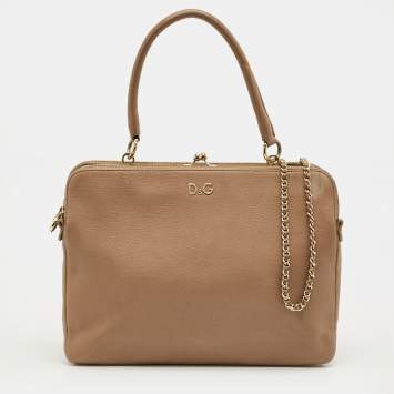 Pre Owned D&G Beige Leather Lily Twist Top Handle Bag