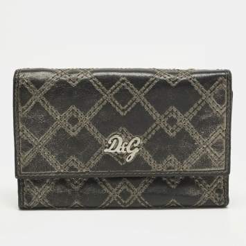 Pre Owned D&G Logo Stitched Grey Leather Trifold Wallet