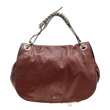 Pre Owned D&G Two Tone Brown Leather Drawstring Hobo