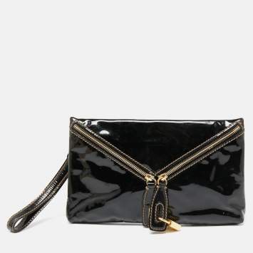 Pre Owned D&G Black Patent Leather Lock Envelope Clutch