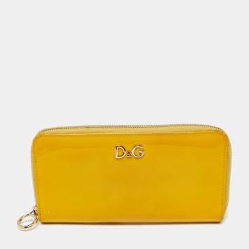 Pre Owned D&G Yellow Patent Leather Zip Around Wallet