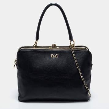 Pre Owned D&G Black Leather Lily Twist Satchel 