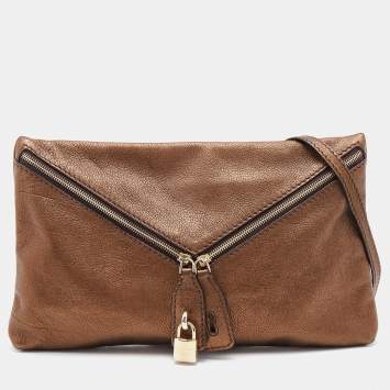 Pre Owned D&G Metallic Brown Leather Lock Envelope Zip Shoulder Bag