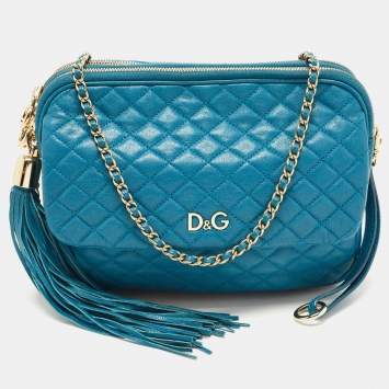 Pre Owned D&G Blue Quilted Leather Lily Glam Shoulder Bag