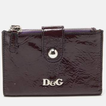 Pre Owned D&G Plum Patent Leather Double Zip Bifold Flap Wallet