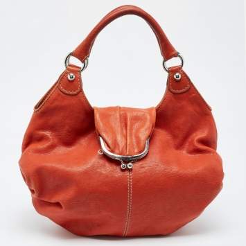Pre Owned D&G Orange Leather Kiss Lock Flap Hobo