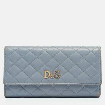 Pre Owned D&G Light Blue Quilted Leather Continental Wallet