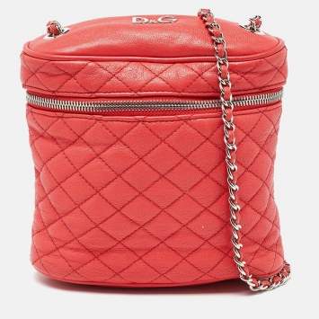Pre Owned D&G Red Leather Lily Glam Chain Crossbody Bag